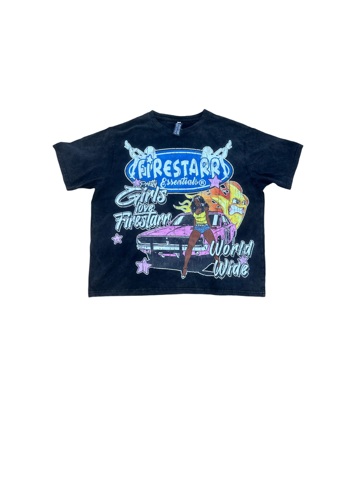 Black acid wash “LOVE FIRESTARR” shirt